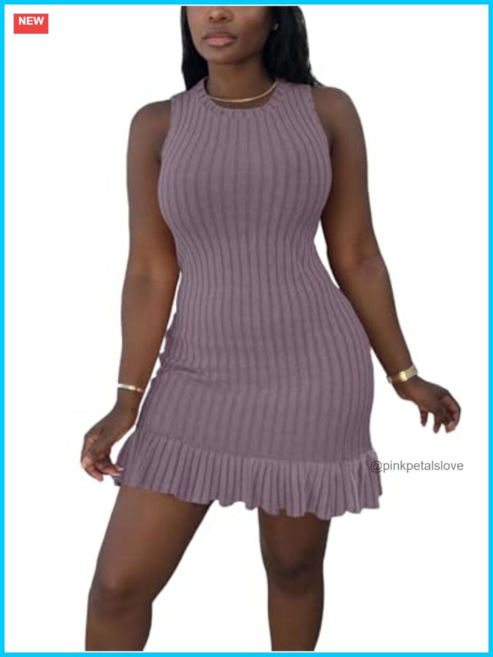 Ribbed Knit Sleeveless Tank Mini Dress Flounce Hem Slim Fit Casual Summer
